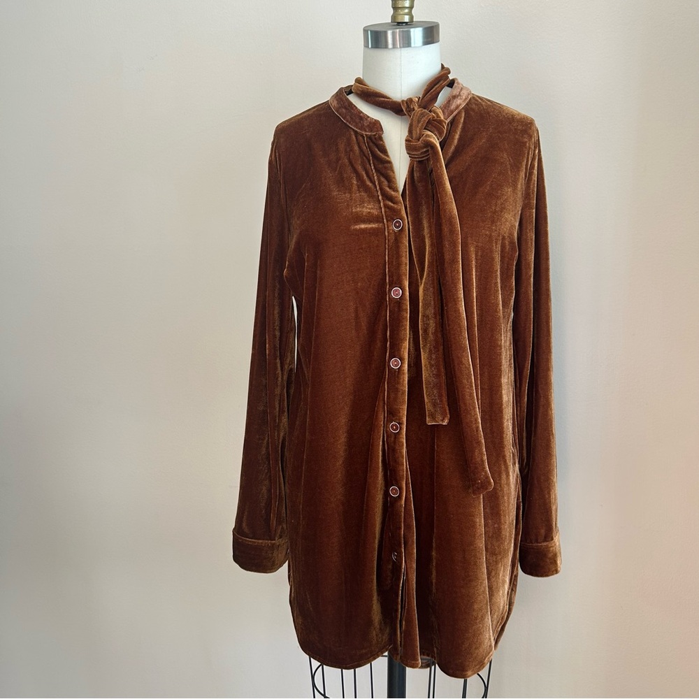 Mystree Brown Velvet Button Down Tunic Top